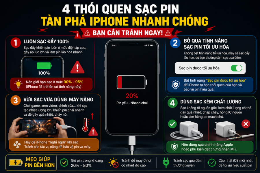 Những Thói Quen Sạc Pin Sai Lầm Kéo Dài Thời Gian Sử Dụng iPhone