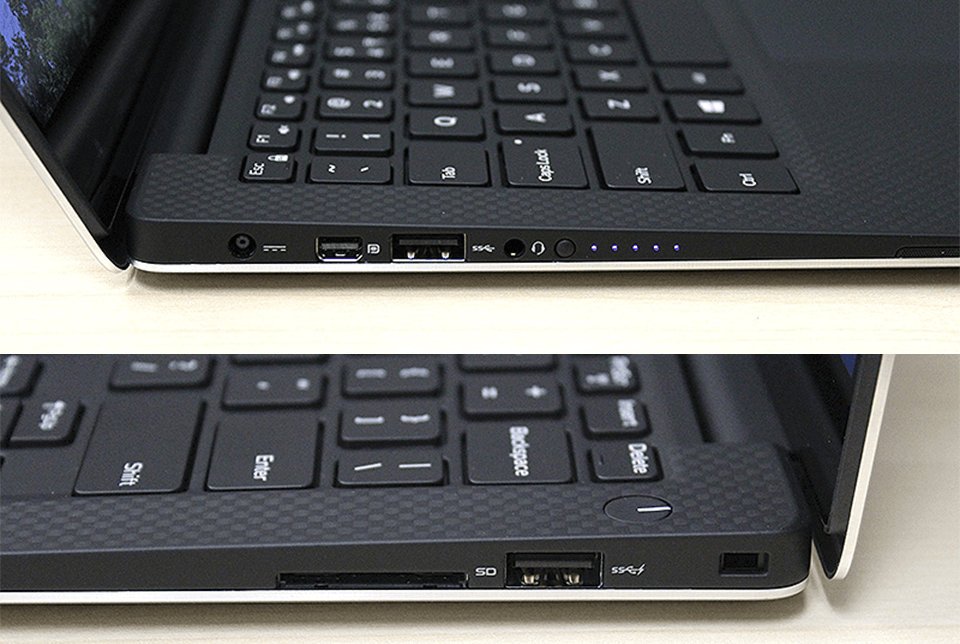 Cổng kết nối trên Dell 9360 đầy đủ, bao gồm USB-C